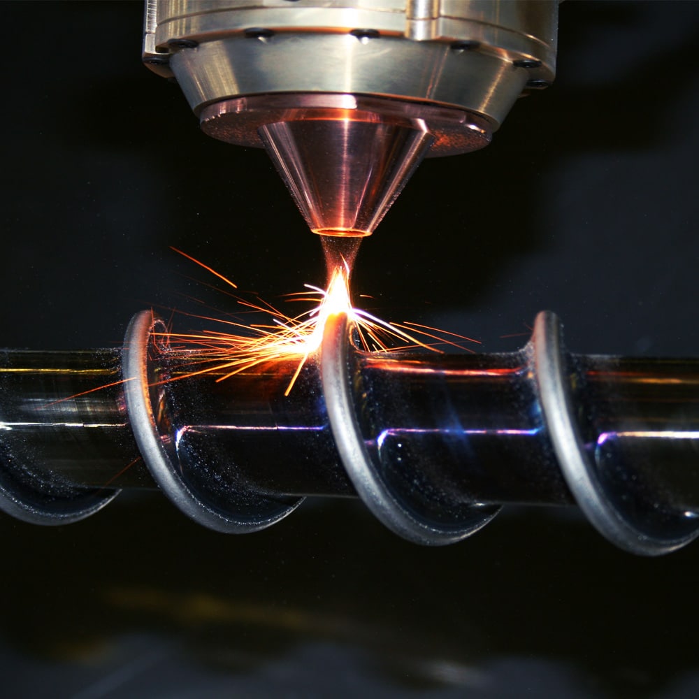 Detail van laser cladding op schroefas bij Balliu